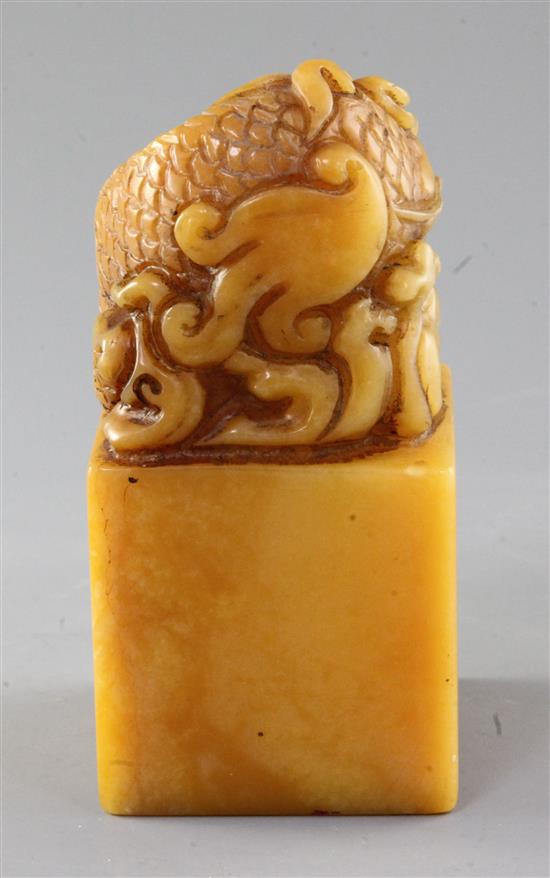 A Chinese shoushan stone seal, height 14.3cm